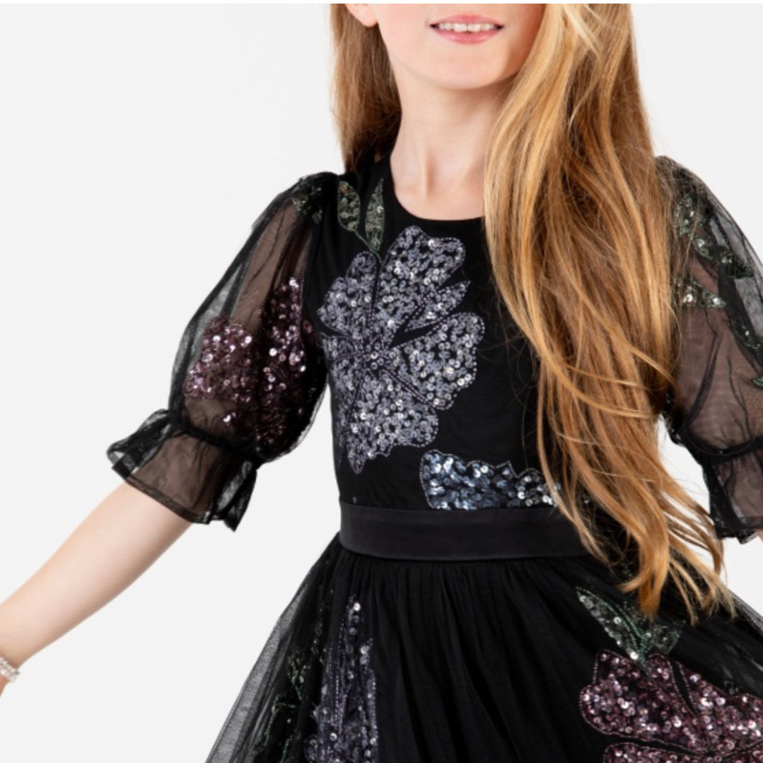 Black Sequin Floral Tulle Dress