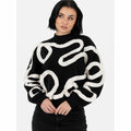 Black Satin Squiggle Appliqué Sweater"