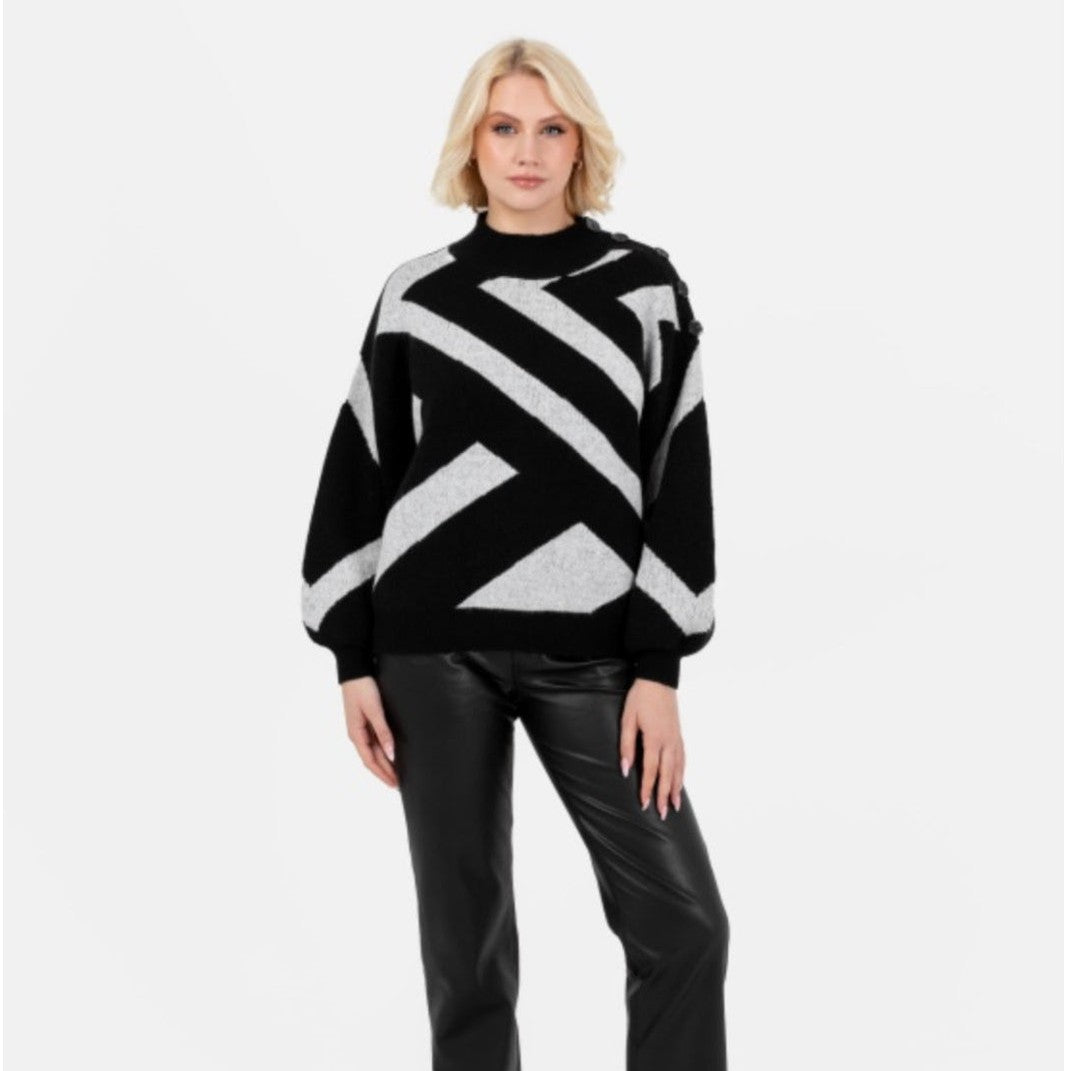 Black and grey geometric jumper