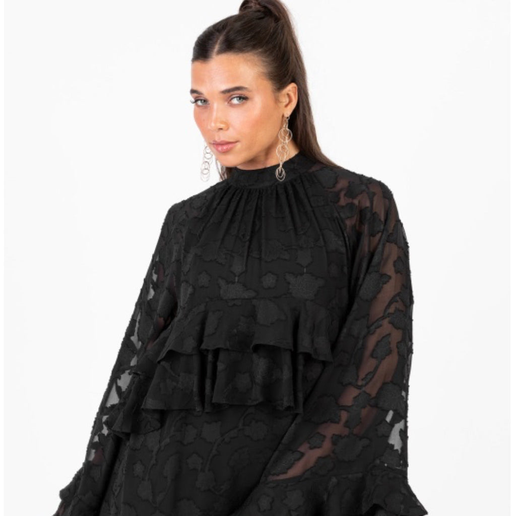 Tiered Ruffle Mini Dress - Black Floral