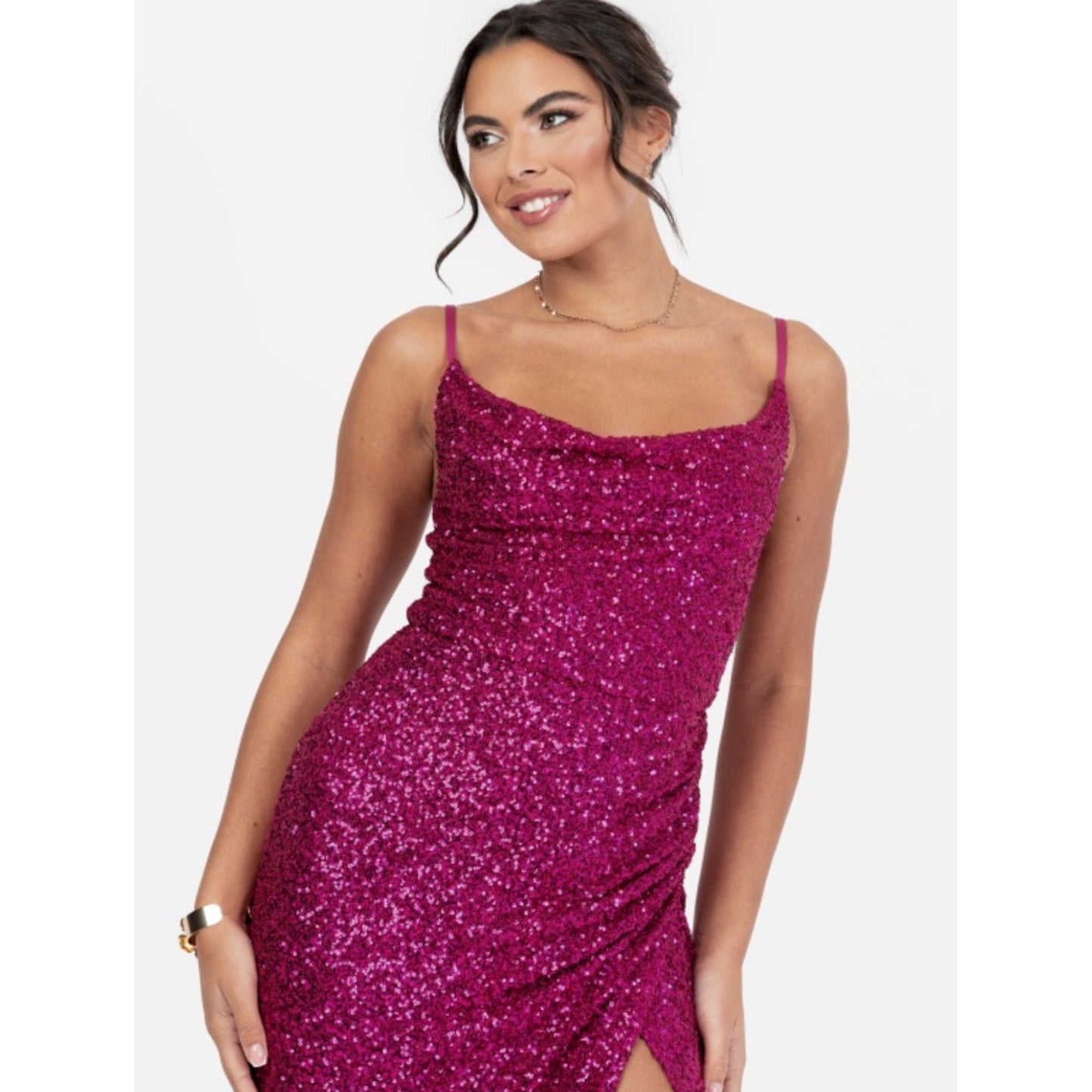 Magenta Sequined Gown with Side Slit