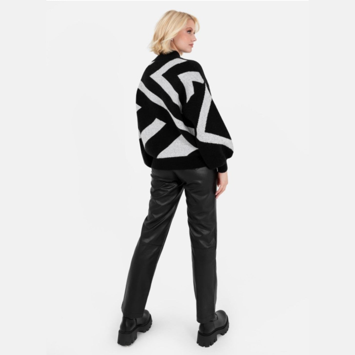 Black and grey geometric jumper