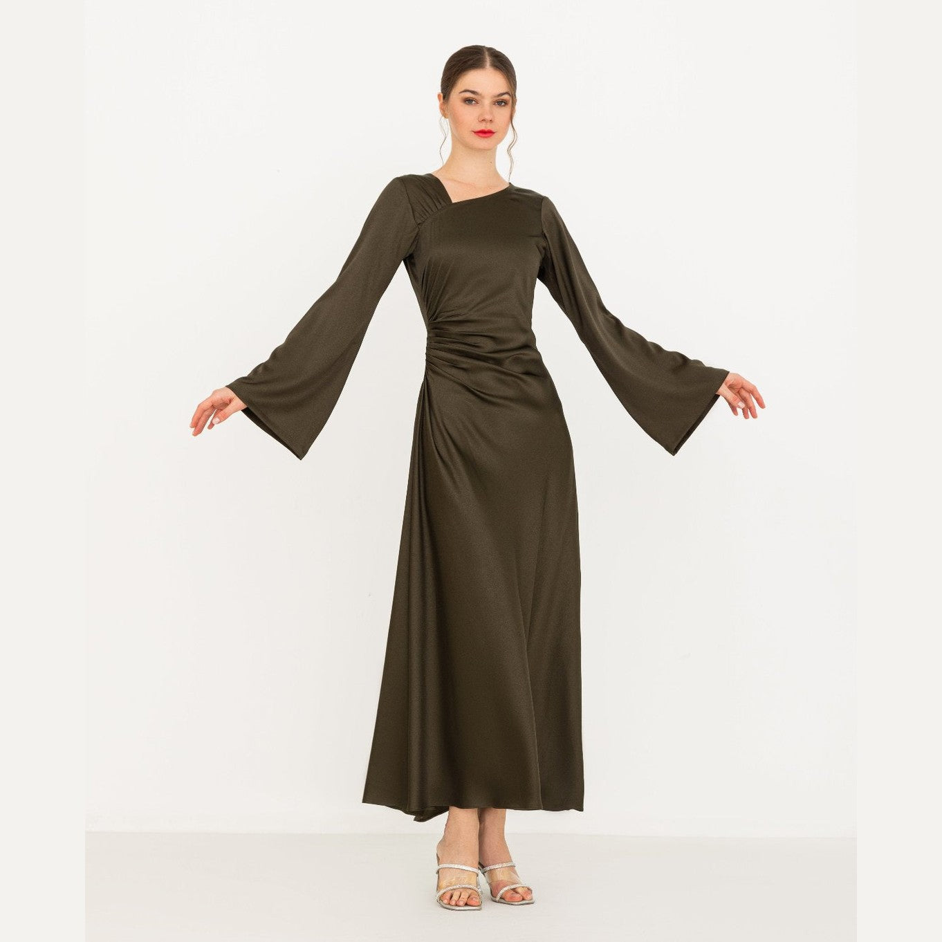 Draped Satin Maxi Dress