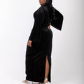 Black Sued Bell Sleeve Dress With Hood