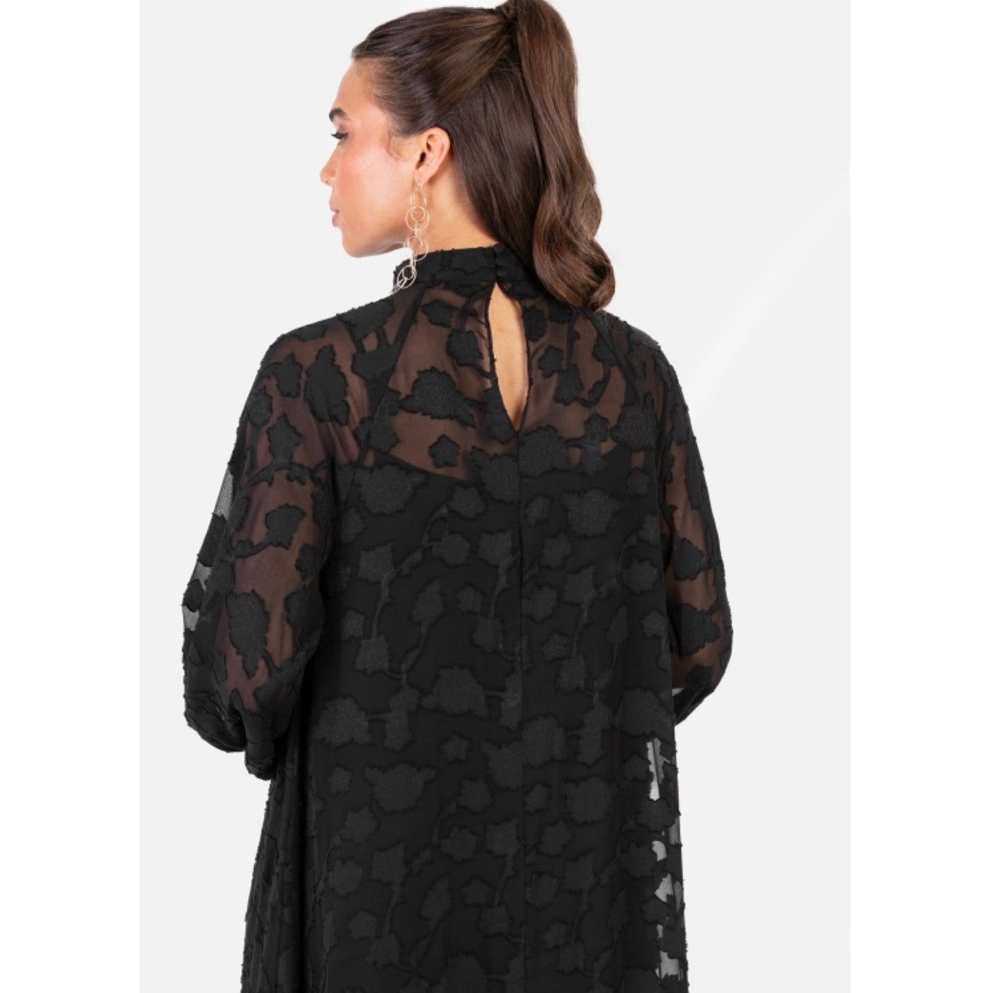 Black Textured Tiered Midi Dress