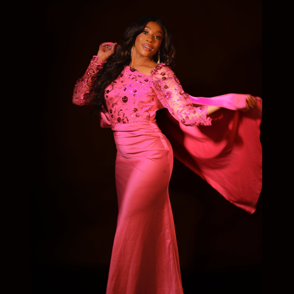 BESPOKE ROSÉ EMBELLISHED MERMAID GOWN