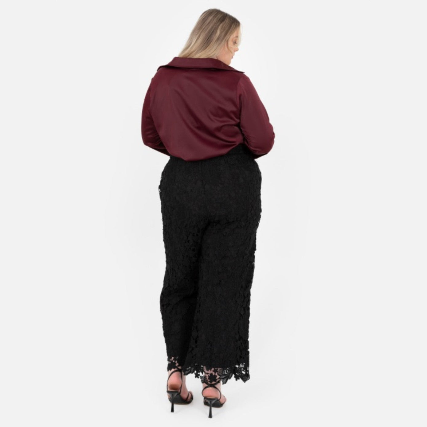 Burgundy Satin Shirt with Feather Cuffs