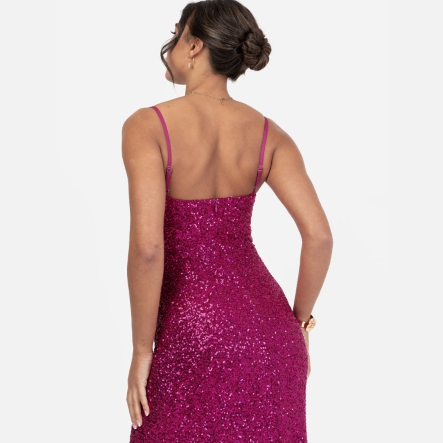 Magenta Sequined Gown with Side Slit