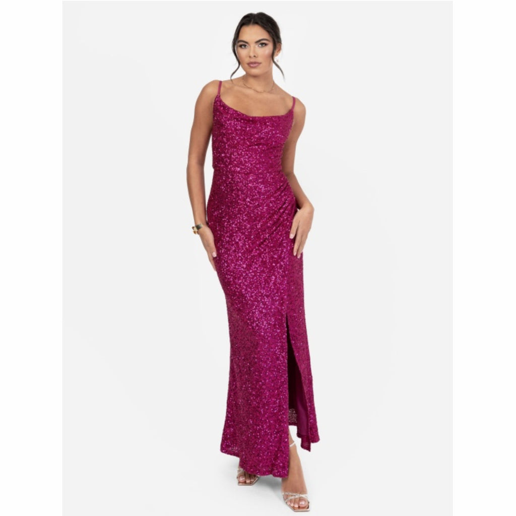 Magenta Sequined Gown with Side Slit
