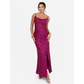 Magenta Sequined Gown with Side Slit