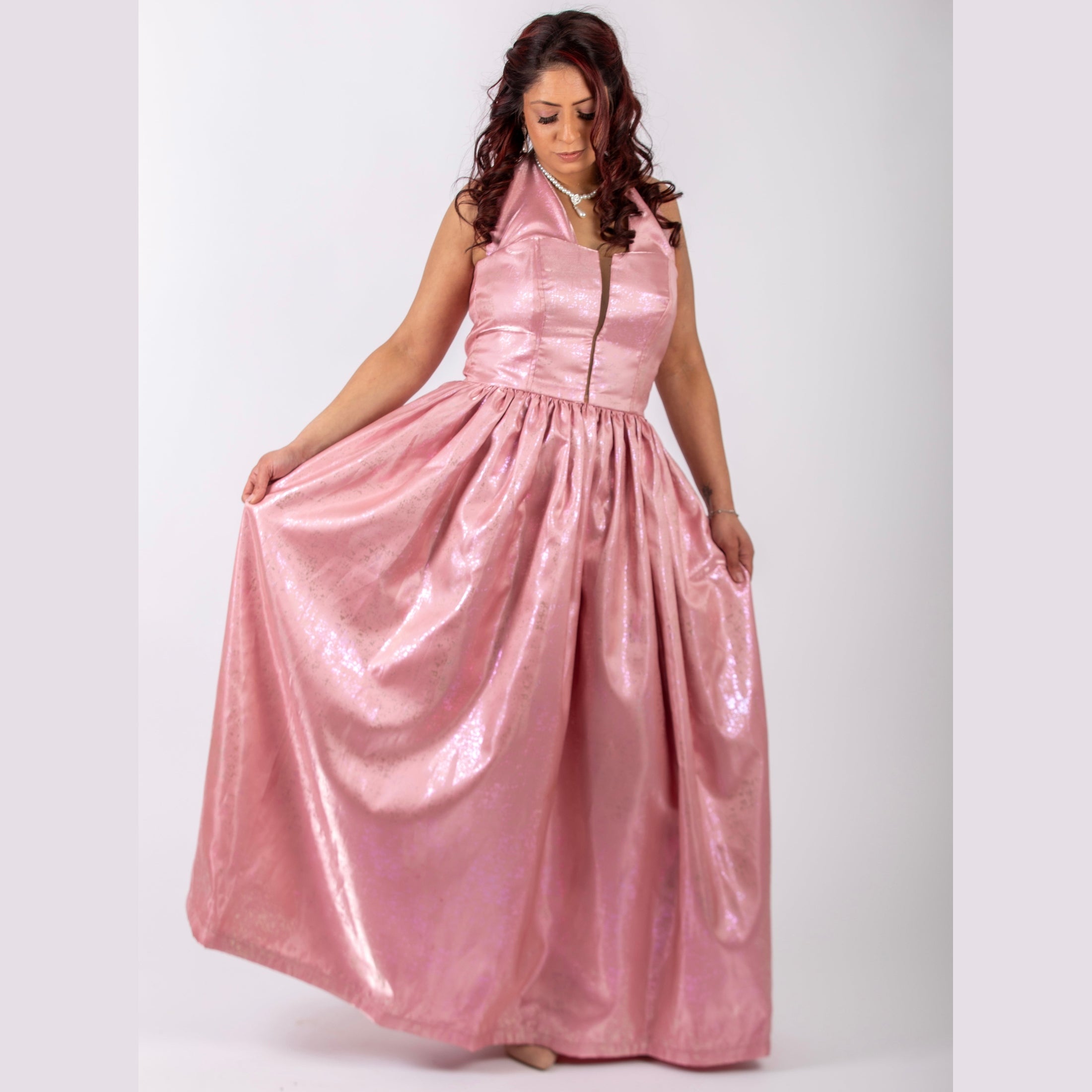 Bespoke Pink Mikado halter Ball gown