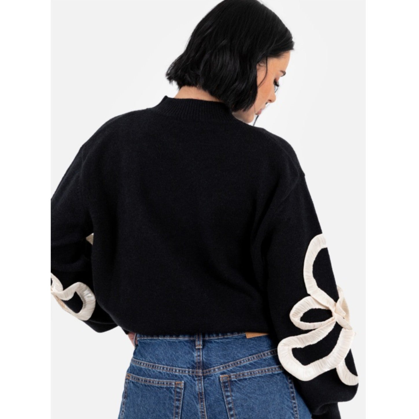 Black Jumper With Satin Squiggle Appliqué on sleeve