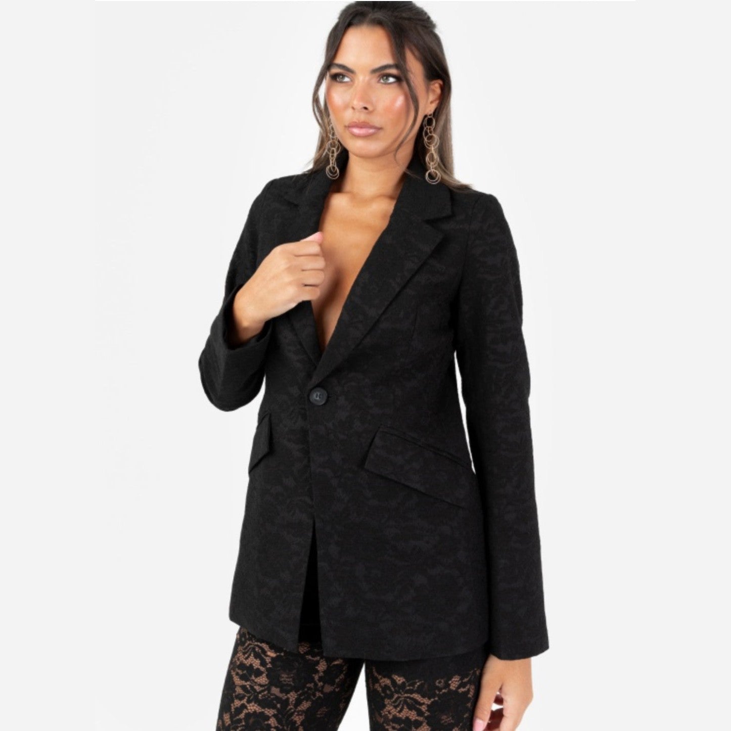 Black Floral Lace Blazer