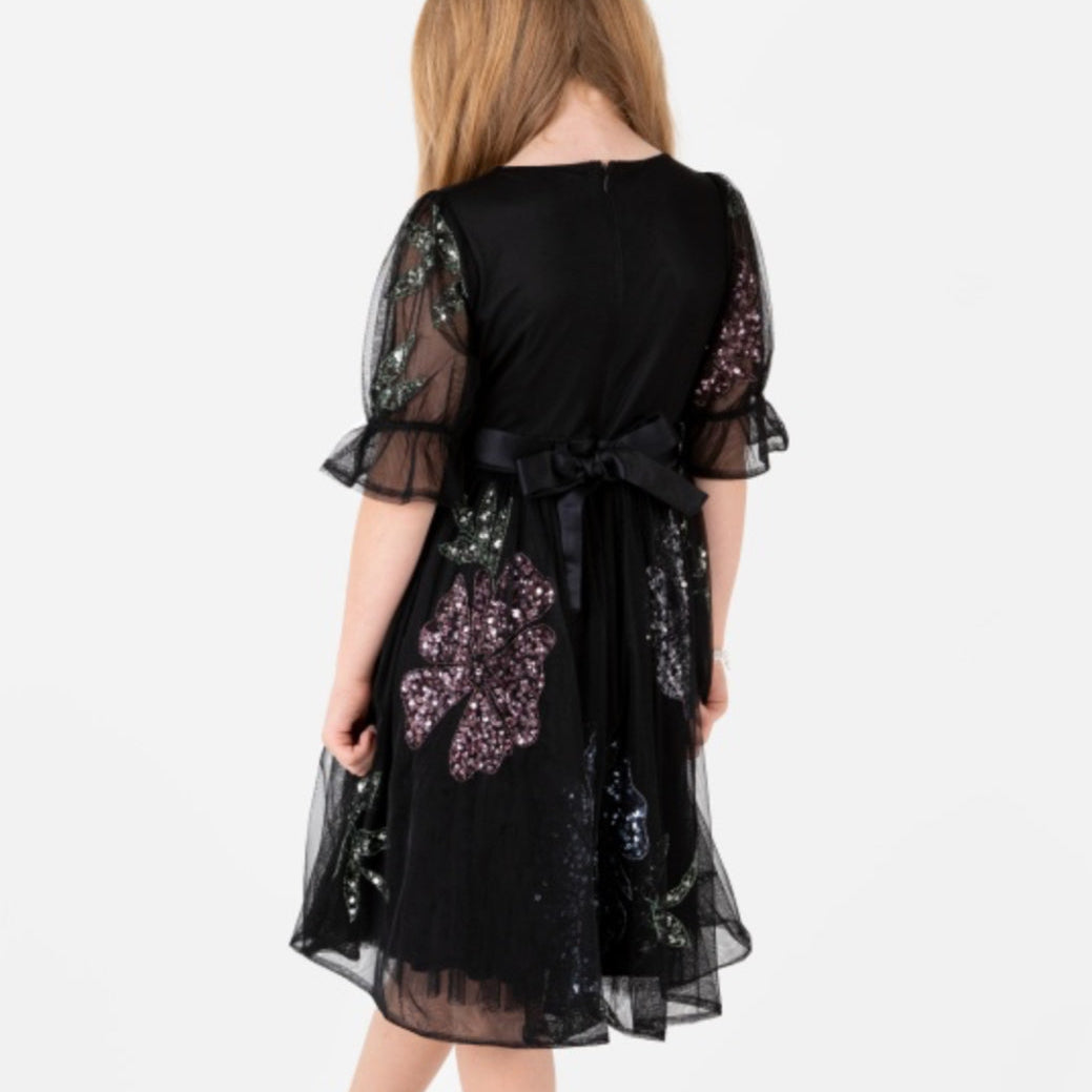 Black Sequin Floral Tulle Dress