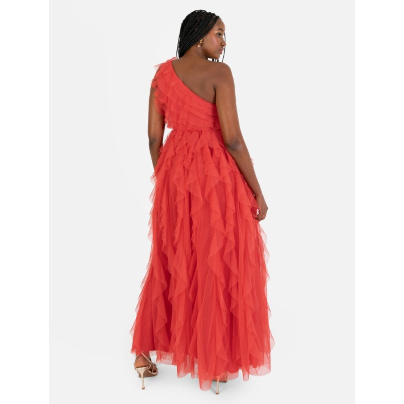 Recycled Ruffled Tulle Gown - Coral