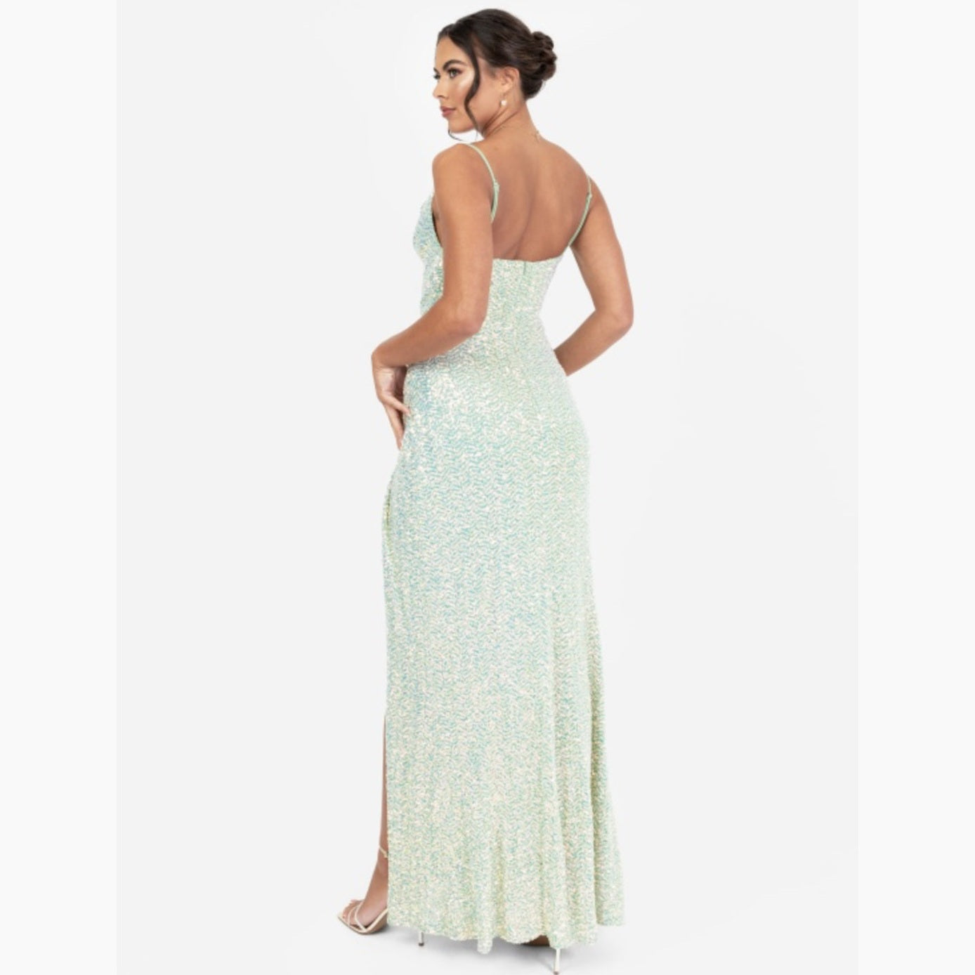 Mint Sequined Gown with Thigh-High Slit
