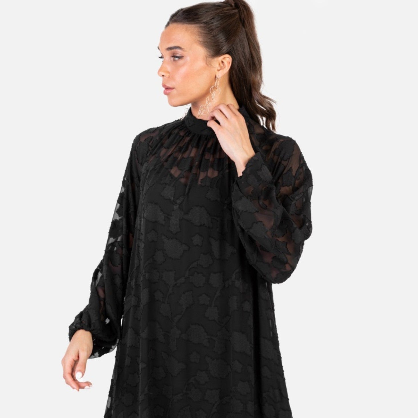 Black Textured Tiered Midi Dress