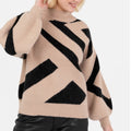 Beige & Black Geometric Knit Sweater