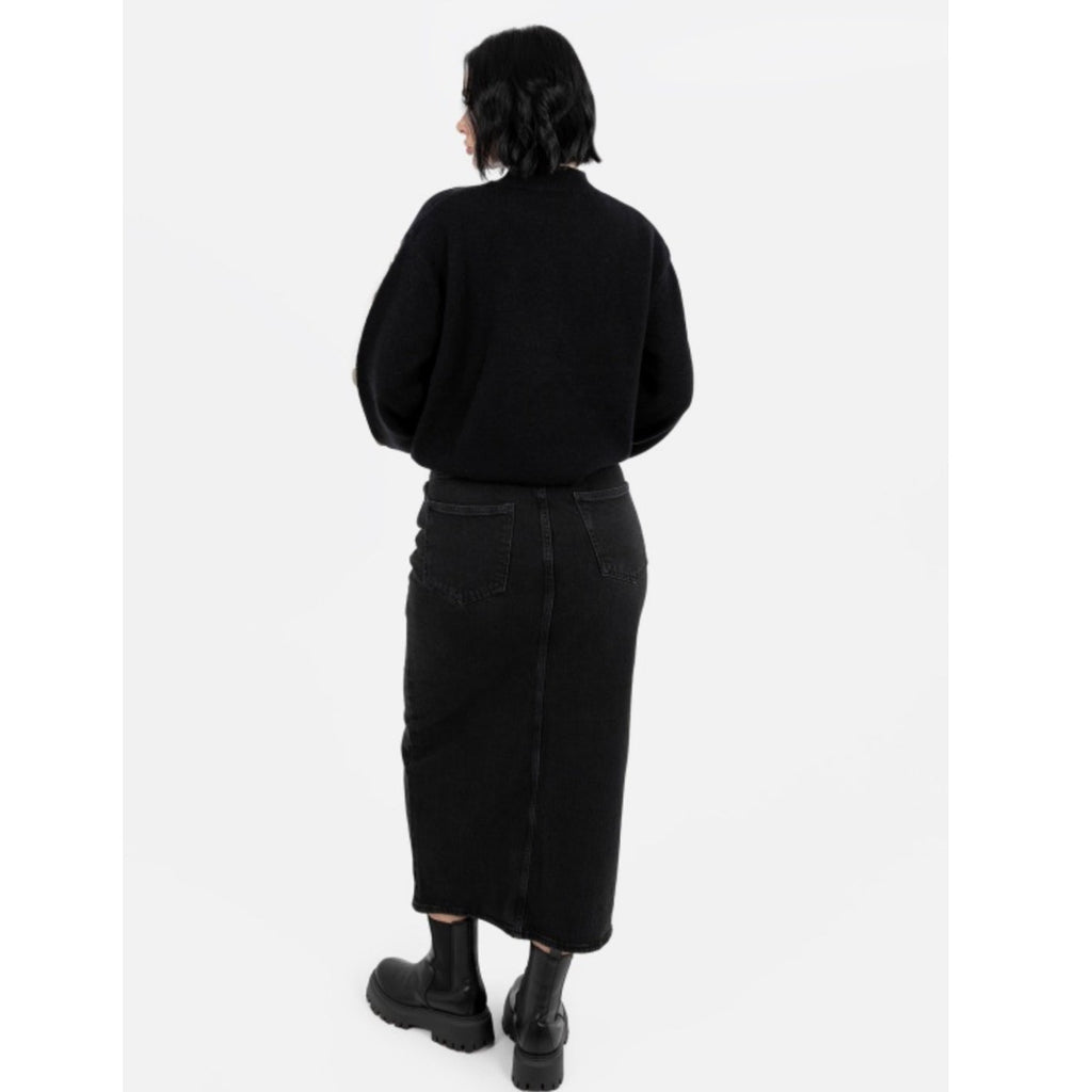Black Satin Squiggle Appliqué Sweater"