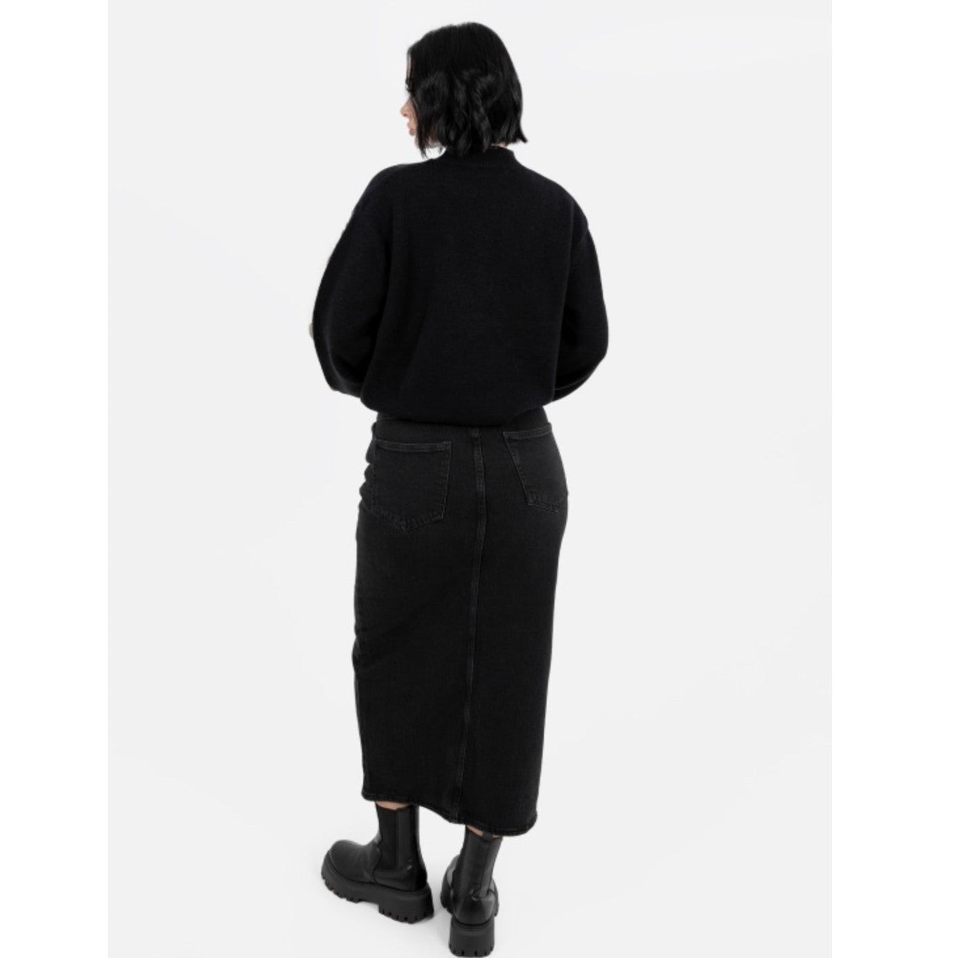 Black Satin Squiggle Appliqué Sweater"