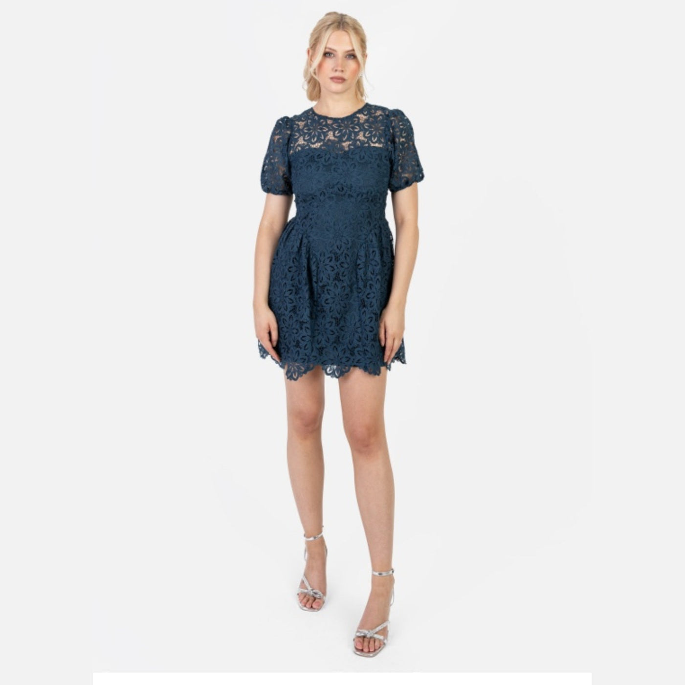 Navy Lace Mini Dress with Keyhole Back