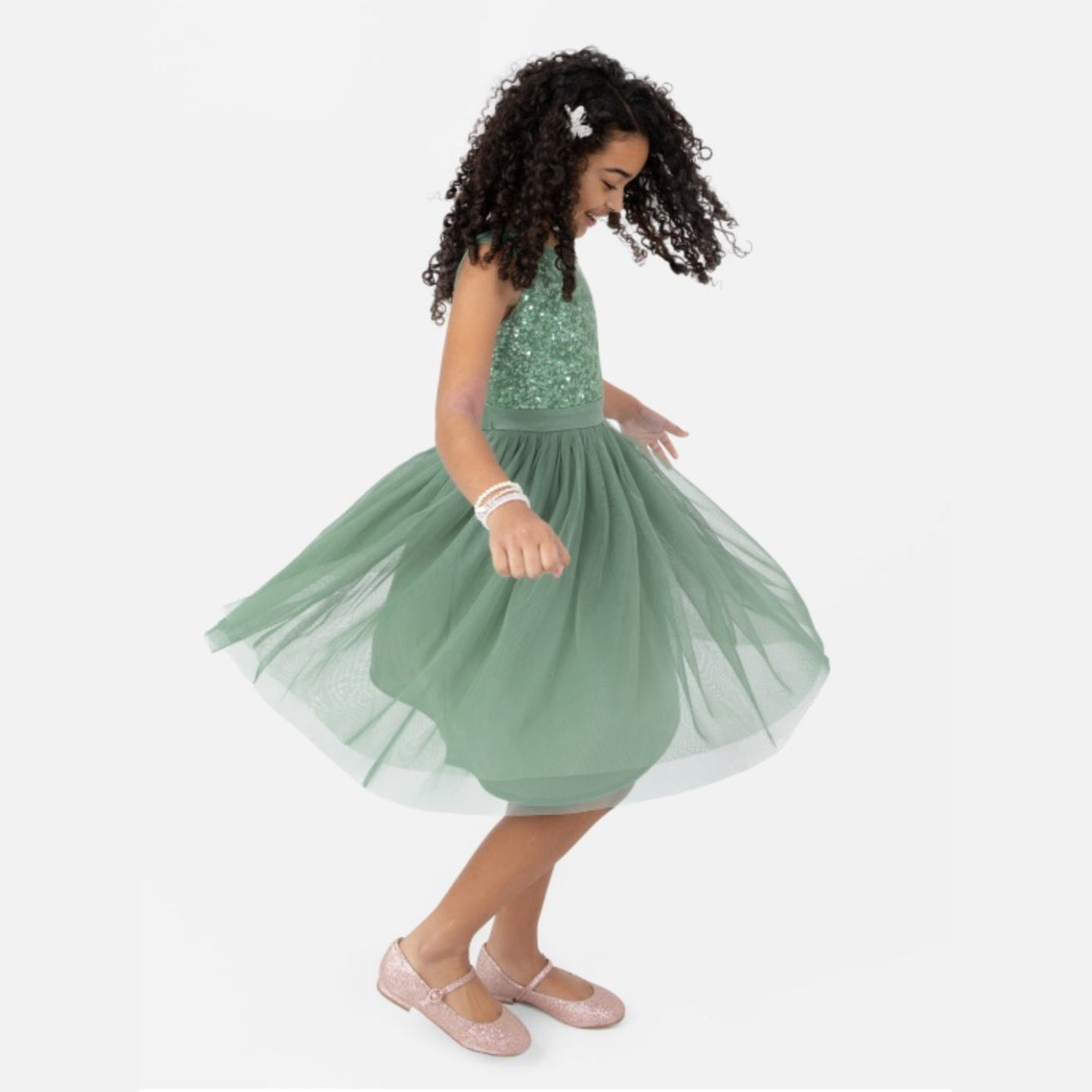 Sage Green Sequin Tulle Dress