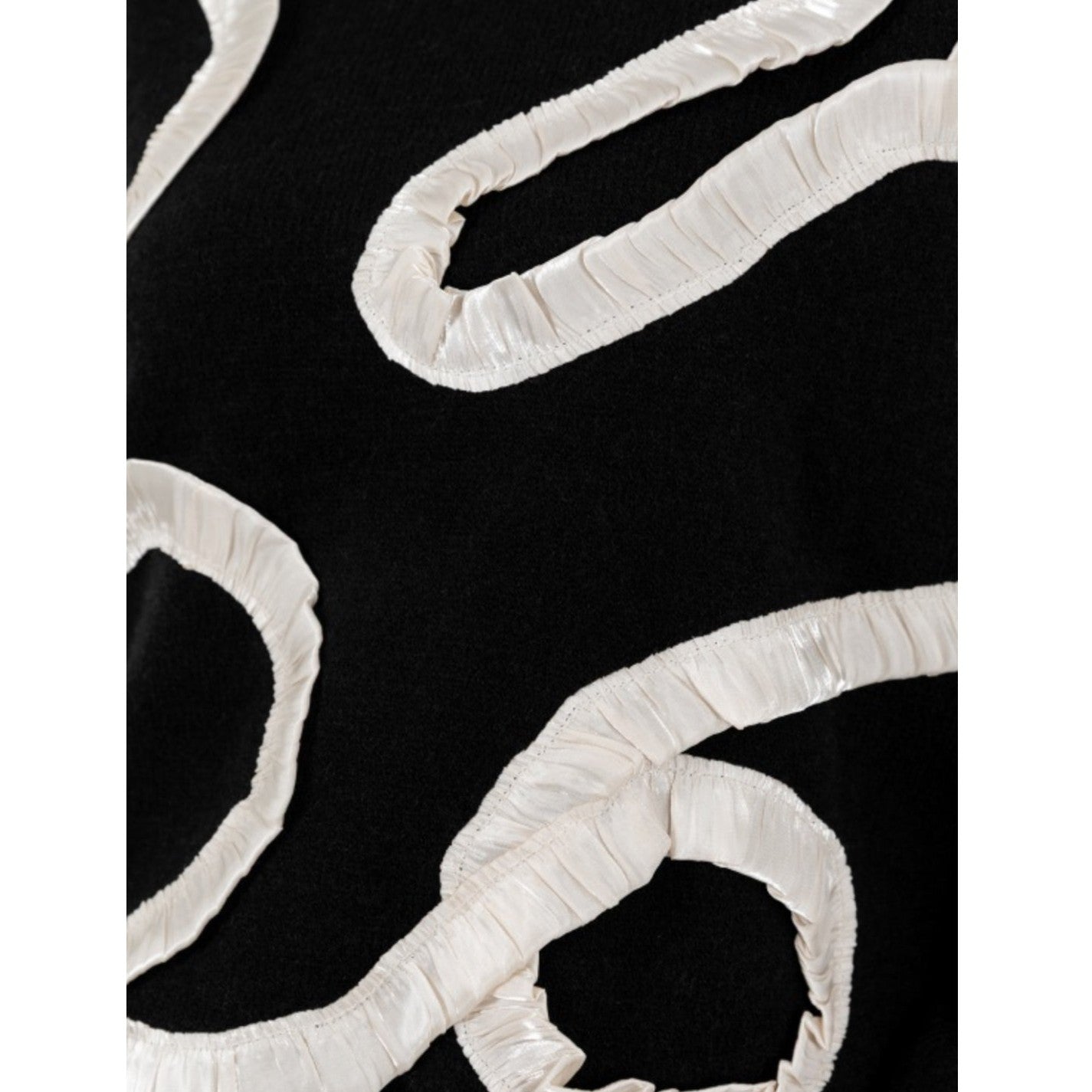 Black Satin Squiggle Appliqué Sweater"