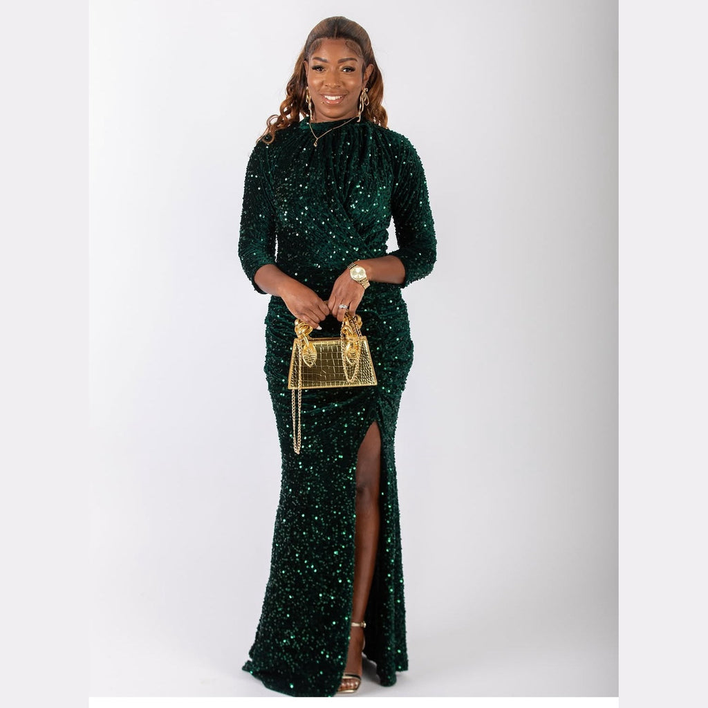 Emerald Green Glitter Evening Dress