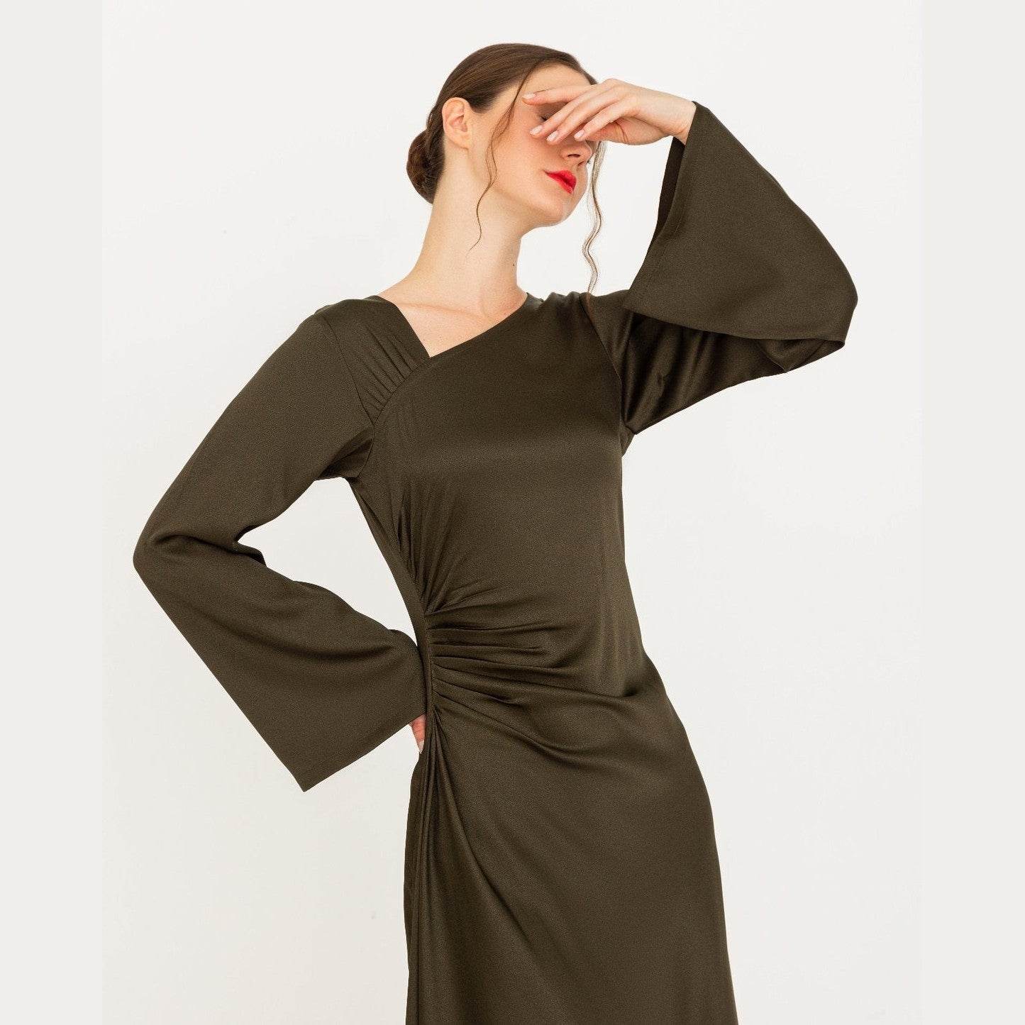 Draped Satin Maxi Dress