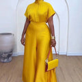 Mustard Yellow Satin Jumpsuit with Cape Overlay