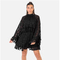 Tiered Ruffle Mini Dress - Black Floral