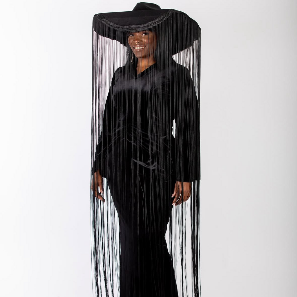 Black Sued Bell Sleeve Dress With Hood