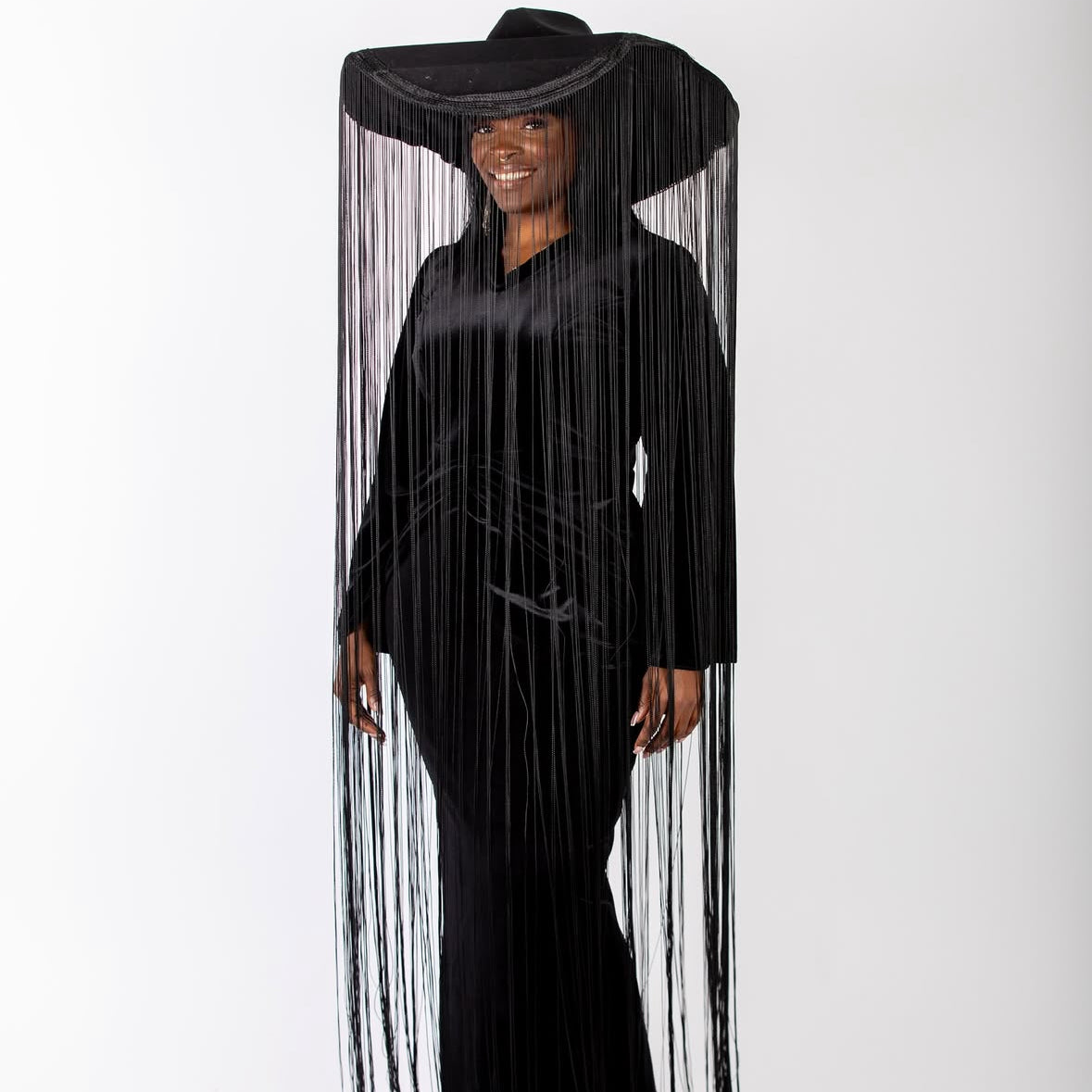 Black Sued Bell Sleeve Dress With Hood