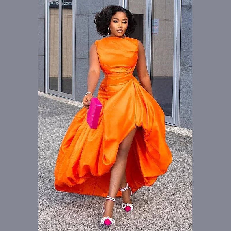 Vibrant Orange Satin Ball Gown