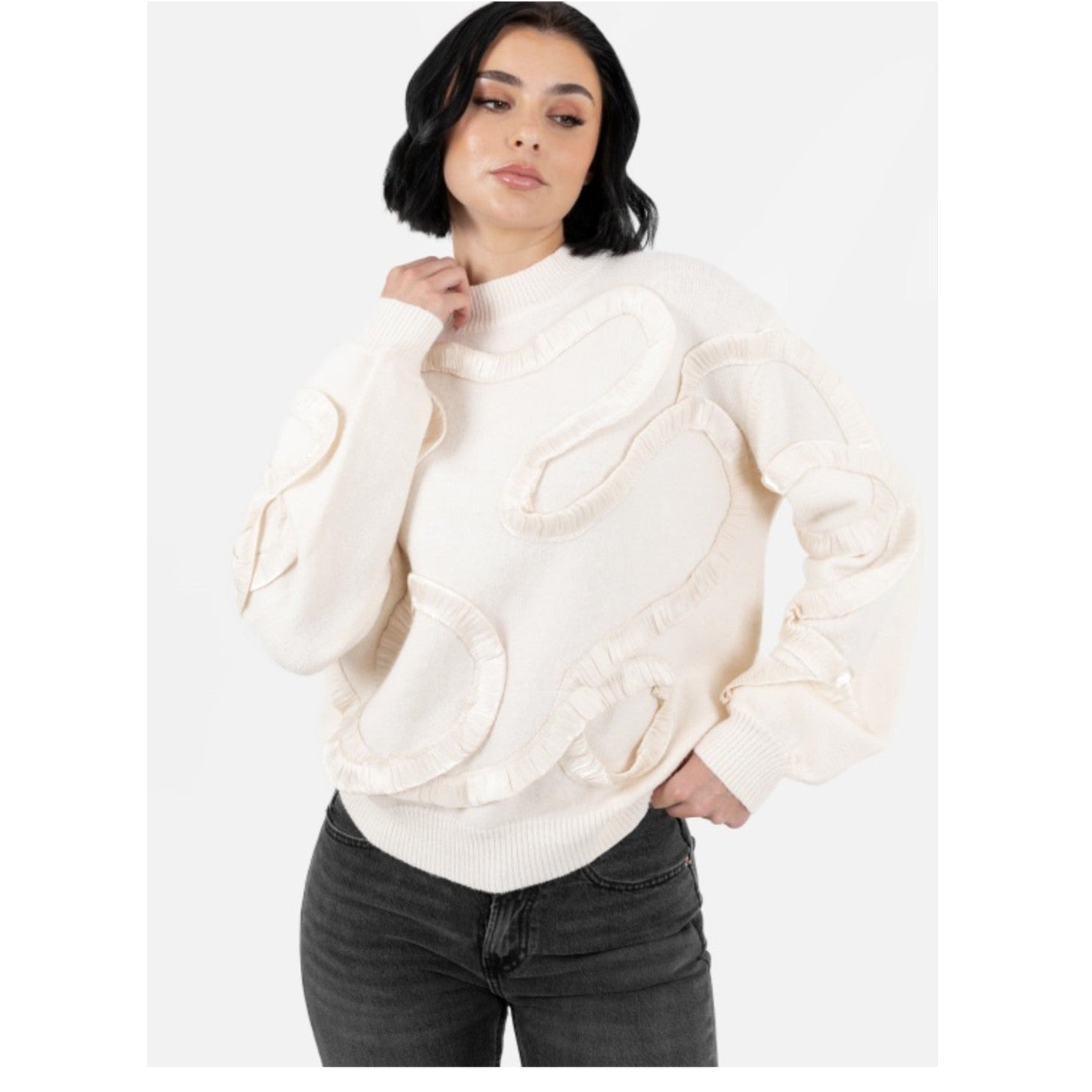 Cream Jumper with Satin Squiggle Applique