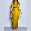 Chartreuse Satin Draped Maxi Dress