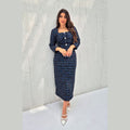 Navy Blue Tweed Midi Dress