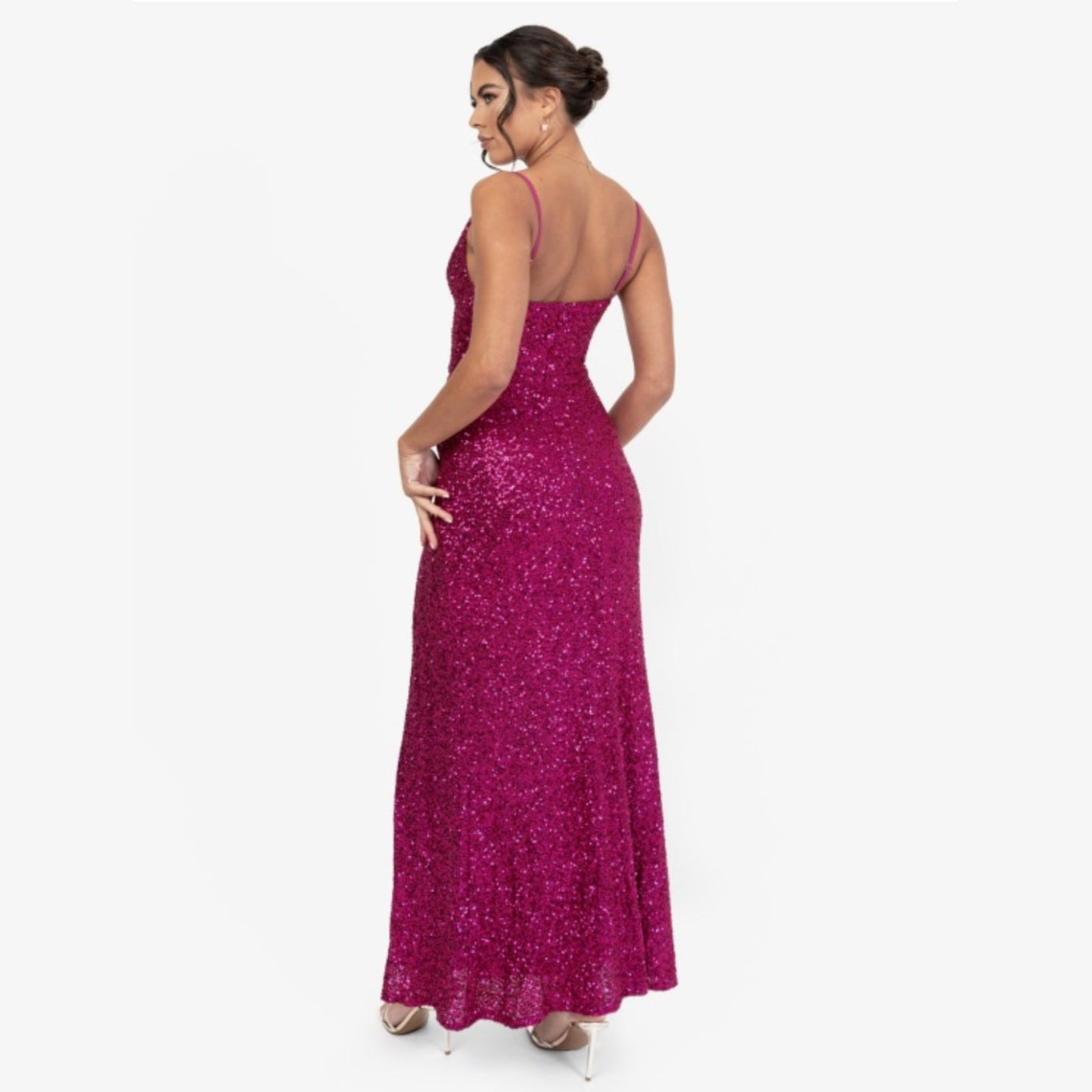 Magenta Sequined Gown with Side Slit