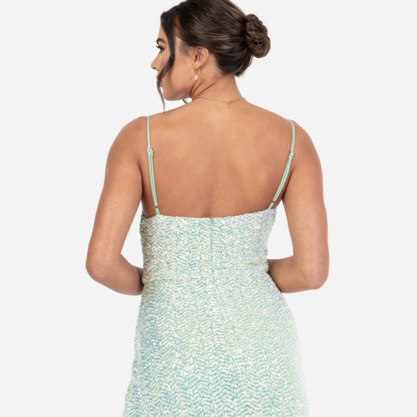 Mint Sequined Gown with Thigh-High Slit