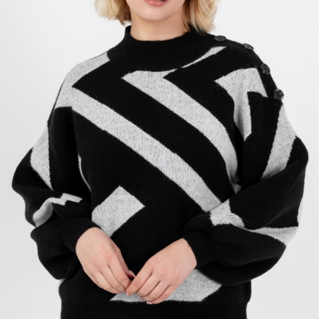 Black and grey geometric jumper
