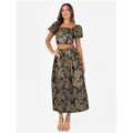 Embroidered Jacquard Midi Skirt Black & Gold