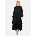 Black Textured Tiered Midi Dress