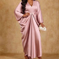Blush Pink Satin Draped Kaftan Dress