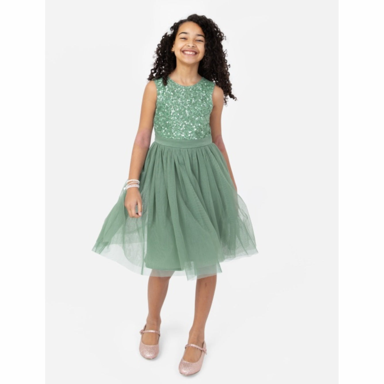 Sage Green Sequin Tulle Dress