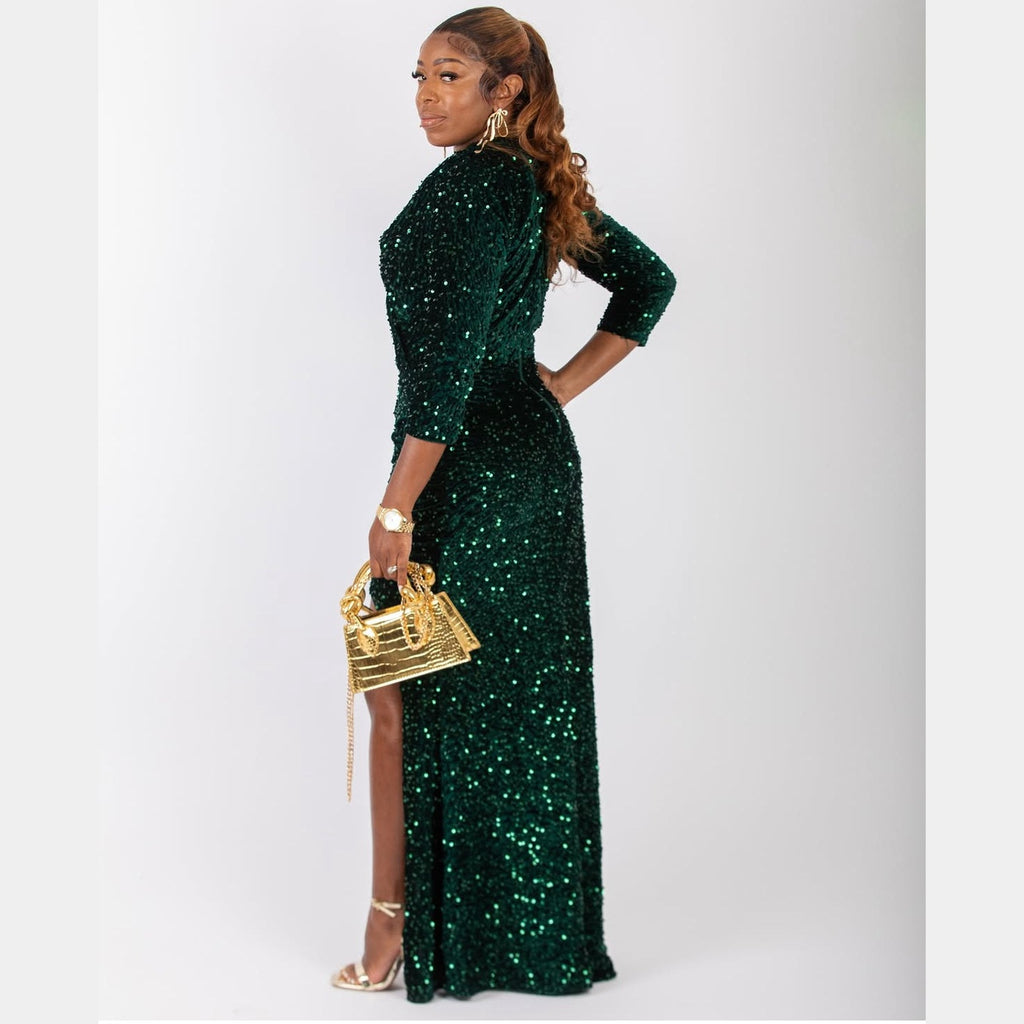 Emerald Green Glitter Evening Dress