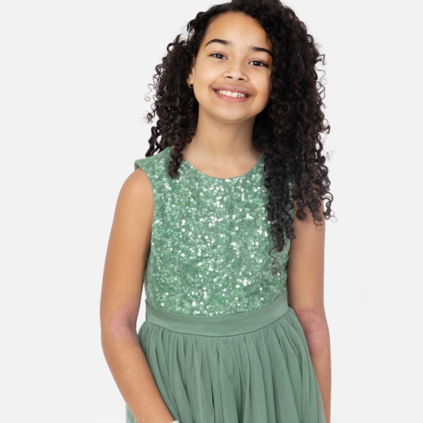 Sage Green Sequin Tulle Dress