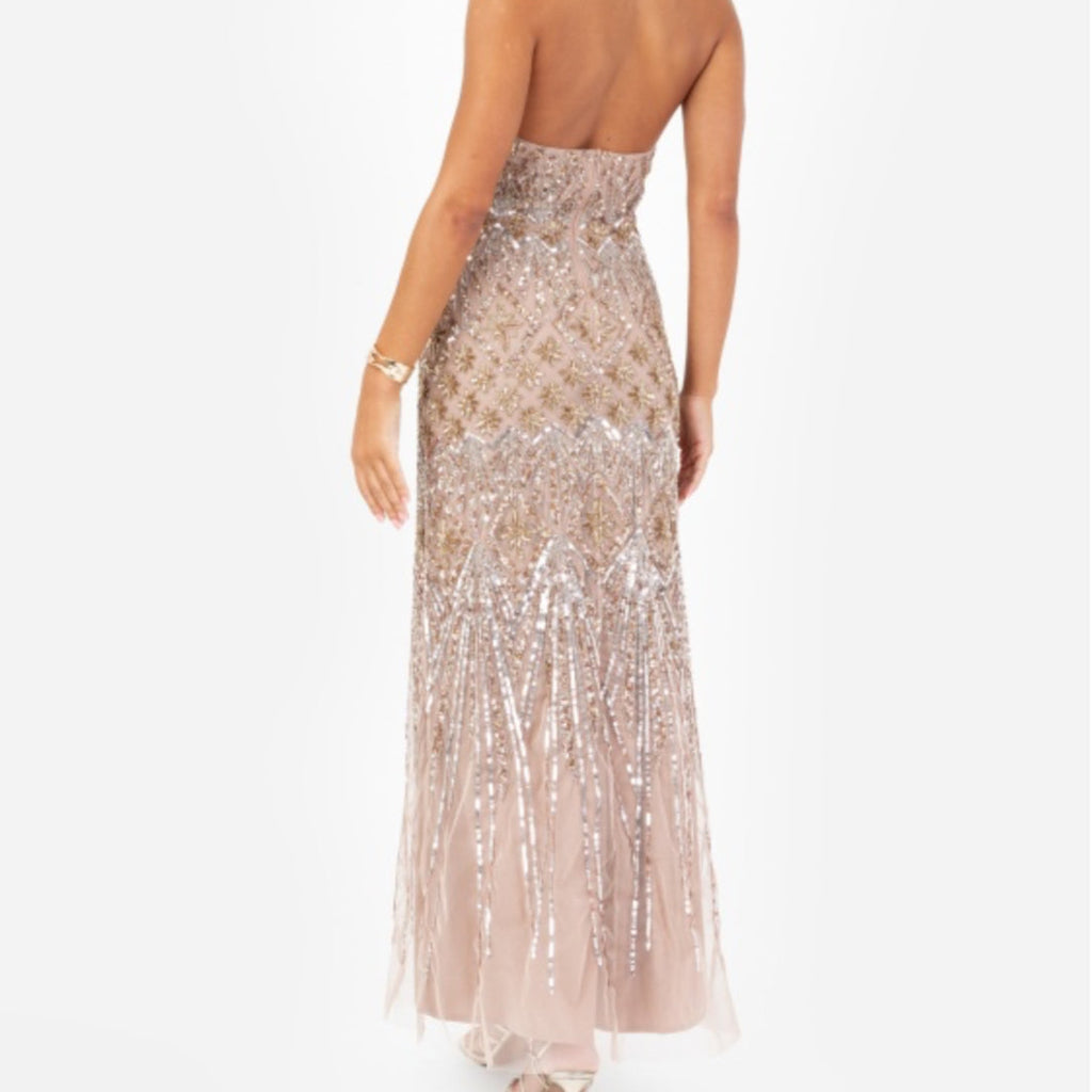 Celestial Embellishment Halter Neck & Open Back Maxi Dress