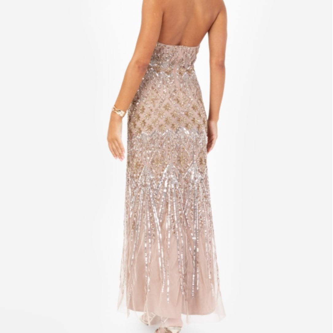 Celestial Embellishment Halter Neck & Open Back Maxi Dress