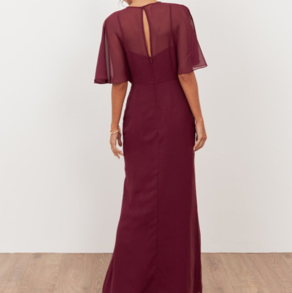 Cranberry Floral Embellished Angel Sleeve Maxi Dress