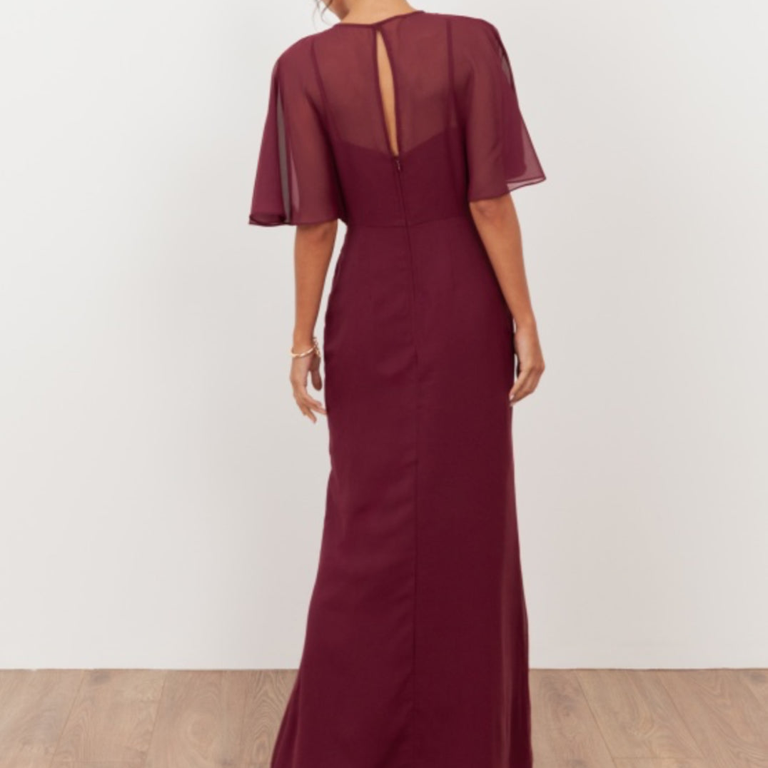 Cranberry Floral Embellished Angel Sleeve Maxi Dress